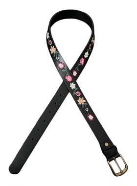 Vintage中古刺绣花朵腰带美式复