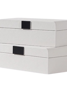 样板房衣帽间实木皮革首饰盒装饰盒售楼处酒店书柜子软装饰品摆件