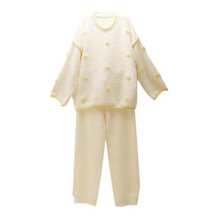 夏娃的诱惑暖阳秋冬家居服睡衣女亲肤半边绒可外穿长袖长裤套装