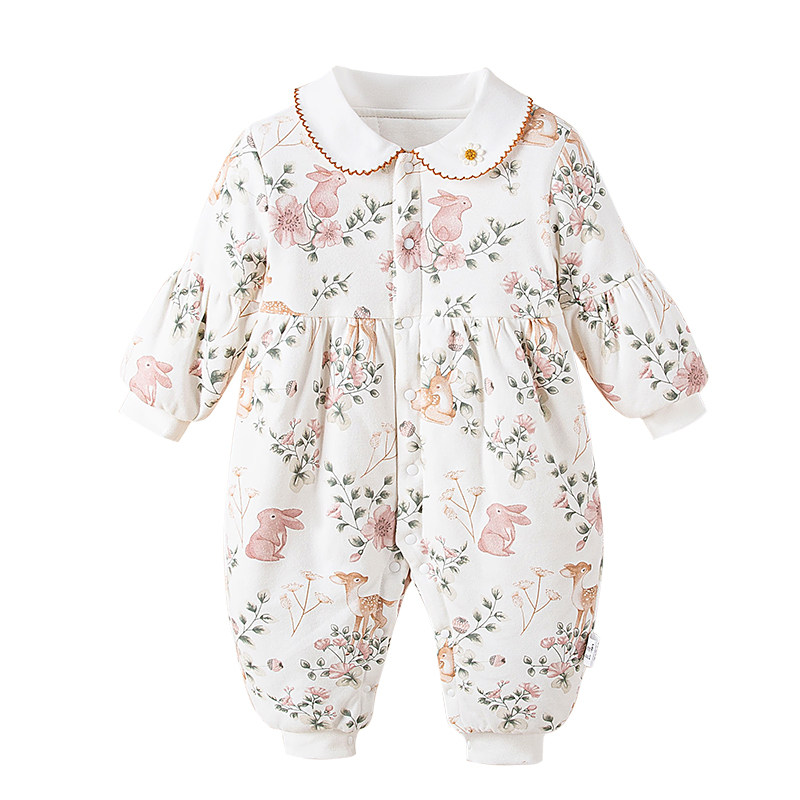 婴儿夹棉连体衣婴幼儿秋冬款衣服公主哈衣宝宝冬装纯棉衣保暖爬服