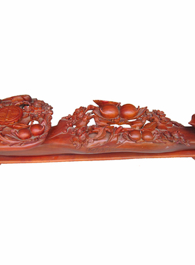 花梨木花鸟寿桃如意风水摆件