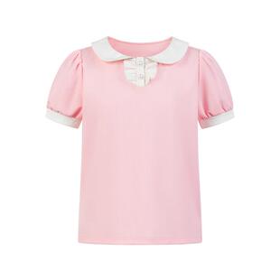 Little Naive儿童娃娃领短袖T恤夏季新款甜美polo衫女童凉感上衣