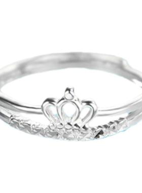 吴越老银铺足银王冠戒指简约时尚小众活口可调节指环送女友新款