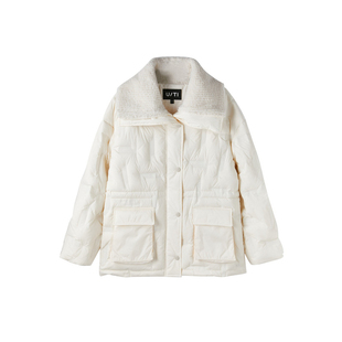 U/TI米白色大翻领收腰羽绒服女装设计感鸭绒外套尤缇时尚冬季新款