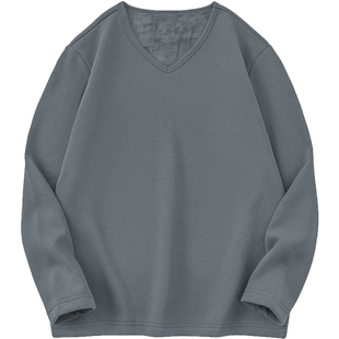 纯色t恤男士长袖秋冬季保暖加绒加厚V领上衣服内搭打底衫秋衣小衫