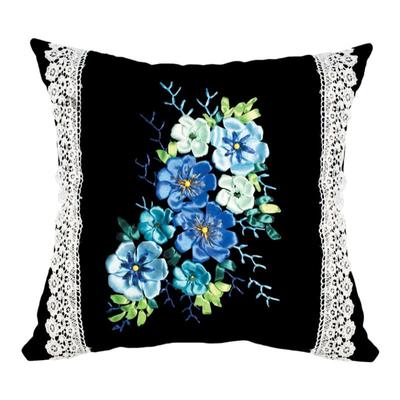diy抱枕黑色绒布花卉靠背丝带绣