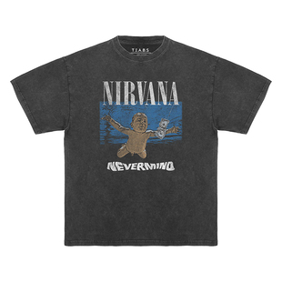Nirvana水洗做旧复古重磅涅槃乐队落肩宽松另类摇滚美式短袖男T恤
