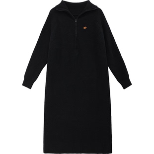 120斤的大杨 2025秋冬新款拉链针织长裙大码显瘦连帽毛衣连衣裙女