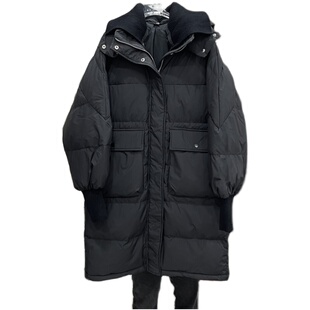 2022年新款东大门长款过膝羽绒服冬季女大码加厚保暖宽松粉色外套