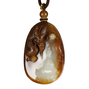 玉说和田玉观音吊坠男款玉坠糖青白玉御龙无相观自在菩萨玉石挂件