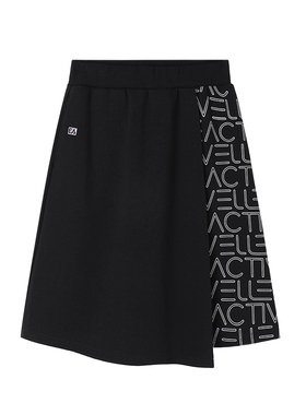 ELLE Active设计感洋气黑色半身裙女2023秋冬款字母运动中裙