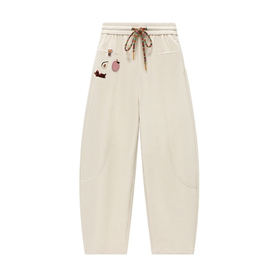 Basic House/百家好气质慵懒灰色直筒运动卫裤高腰阔腿裤女2025秋