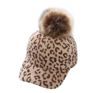 韩版亲子棒球帽女春秋天豹纹毛球鸭舌帽女童宝宝冬帽青年潮流帽子