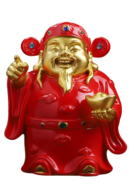 东方泥土红色招财财神爷摆件