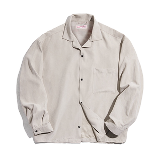 BOLEIAELR/桃皮绒 古巴领长袖衬衫男女宽松V领衬衣外套打底衫春