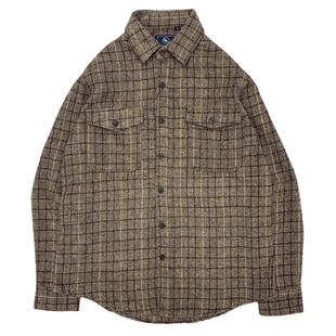 含羊毛厚实毛呢衬衫男毛格秋冬保暖衬衣工装双口袋宽松复古外套