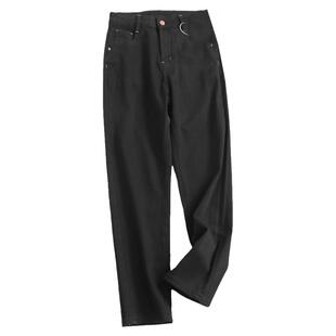 纯色高腰弹力宽松直筒裤显腿直梨型身材遮跨百搭长裤女牛仔裤M295