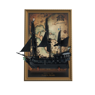 POP适用乐高10365加勒比海盗杰克船长黑珍珠号展示盒复古挂墙相框