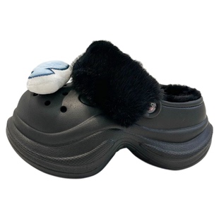 黑色企鹅小鱼洞洞鞋女2025冬季新款爆款外穿棉拖鞋女生可爱毛毛鞋