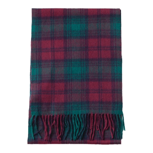 圣雪绒秋冬新款100%山羊绒苏格兰红绿格纹流苏围巾