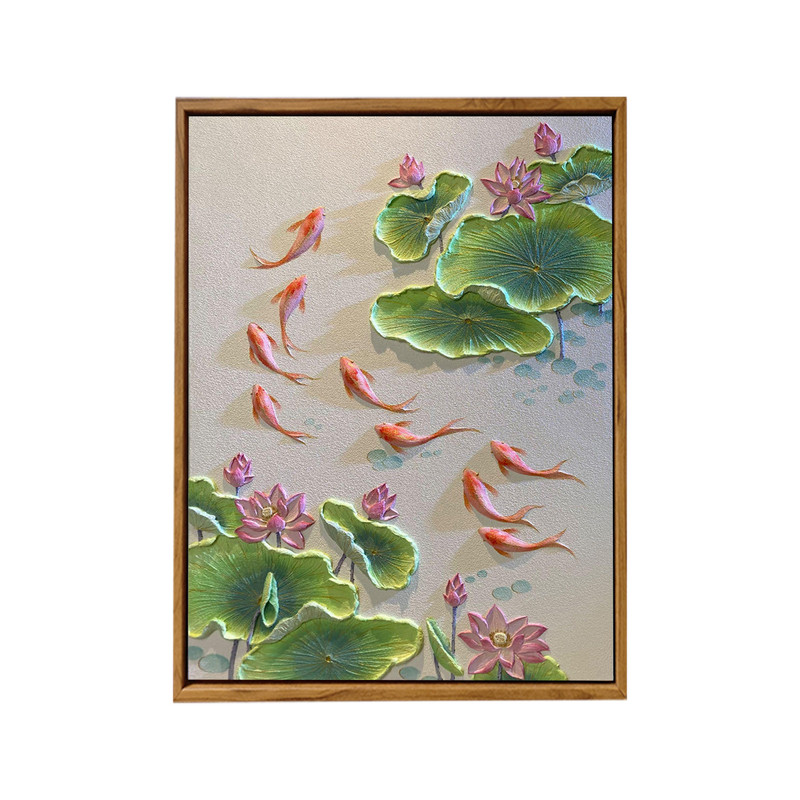 中国风九鲤升腾荷花肌理画DIY