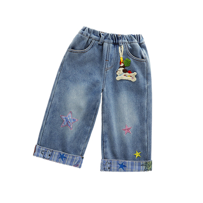 女童加绒牛仔裤秋冬季一体绒裤子