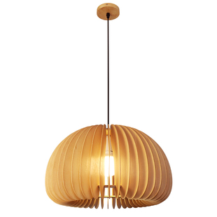 原木风南瓜吊灯日式侘寂风餐厅卧室灯现代简约中古风木艺民宿灯