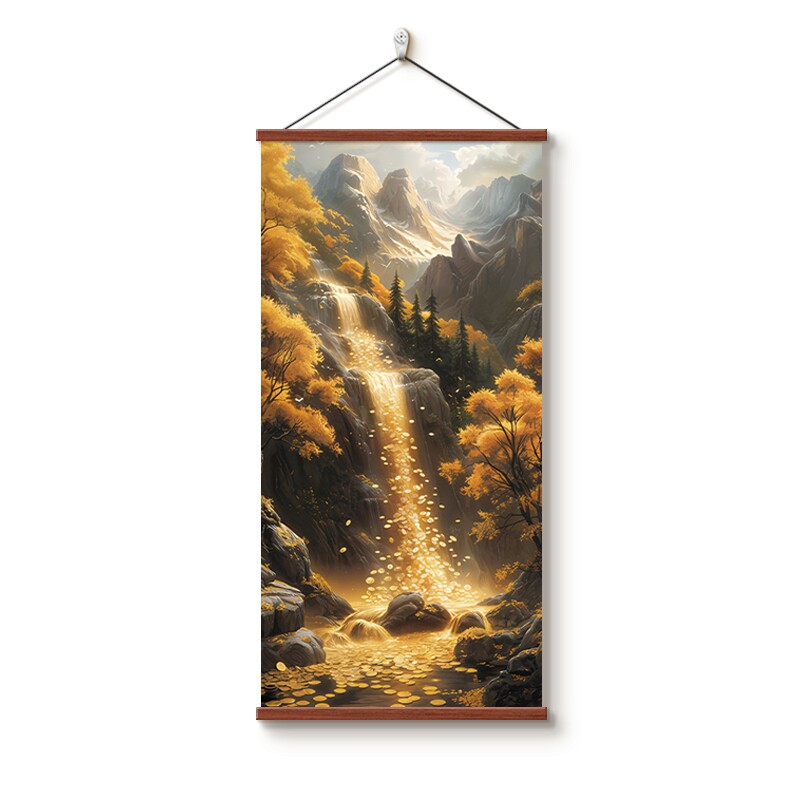 流水生财客厅进门玄关装饰画风景