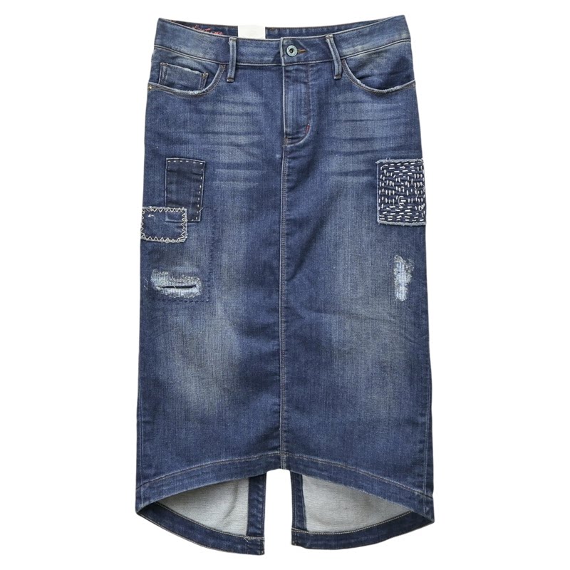 ABLEJEANS做旧破洞牛仔七分裙