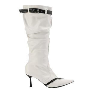 24ans 黑白撞色细跟街头褶皱尖头长靴