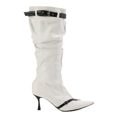 24ans白色细跟街头褶皱尖头长靴