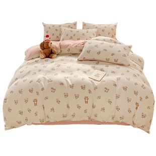 2024新款泡泡棉床上四件套夏季被套床单非全棉纯棉学生宿舍三件套