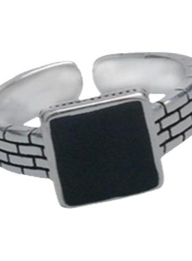 黑色高级感几何方形戒指复古女