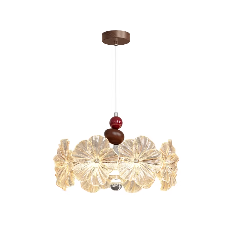 中古风梅花玻璃胡桃木色吊灯