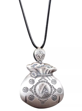 纯银999进财福袋吊坠钱袋项链