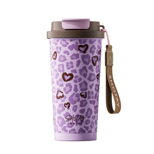 保温杯陶瓷内胆咖啡杯女款高颜值2026新款豹纹吸管杯生日礼物杯子