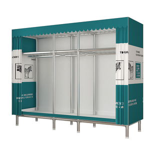 加深加粗加固简易家用布衣柜钢管卧室全钢架布艺密封防尘租房衣橱