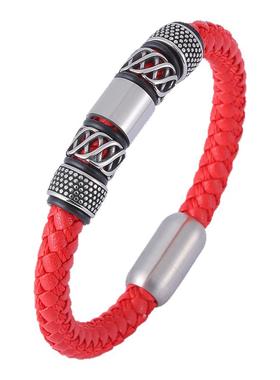 蛇年红绳手链男荆棘路路通转运珠编织皮手绳手腕饰品新年转运红色
