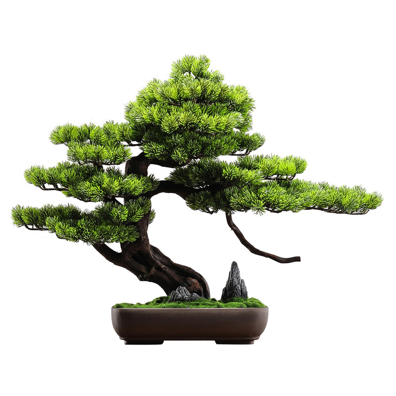新中式禅意迎客松仿真盆景摆件