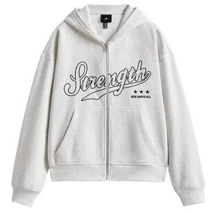 HM男装女装休闲卫衣开衫美式字母复古拉链加绒保暖帽衫1000040