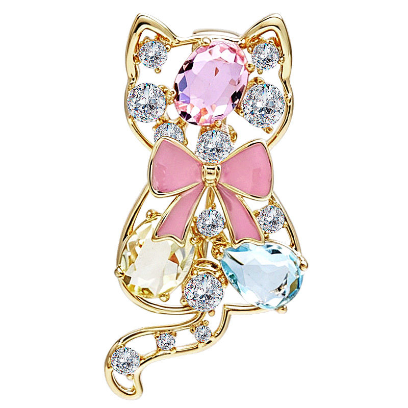 皇家莎莎时尚设计感胸针精致闪耀镂空猫咪别针个性气质胸花配饰女