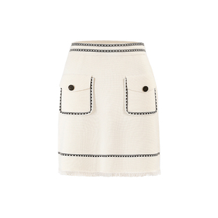 MARYLING玛俪琳2022冬季椰肉白毛须边羊毛A字迷你半裙A1BHW05530