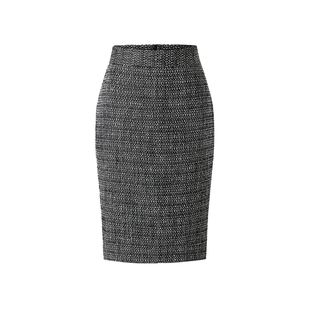 VER TOW 花纱黑小香风粗花呢半身裙2025年冬季高腰修身包臀一步裙