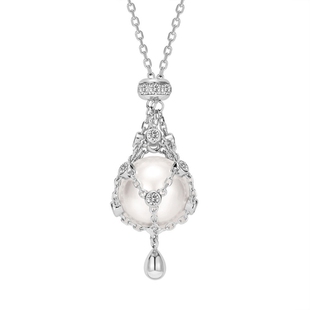 捕梦网|两戴款12mm两戴网兜珍珠水晶项链毛衣链925银镀18K金时尚