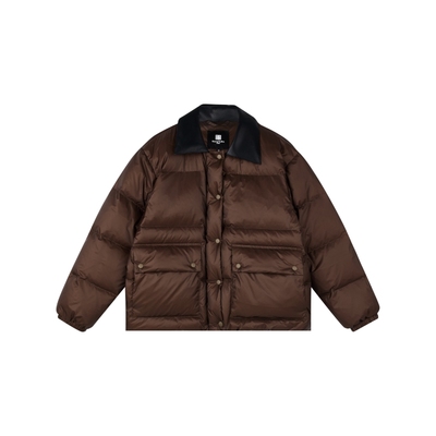 pu皮领宽松口袋羽绒服