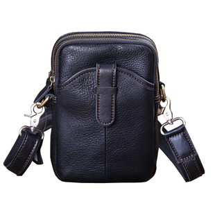 头层牛皮男士迷你小包真皮单肩斜挎包复古休闲背包软皮手机包竖款