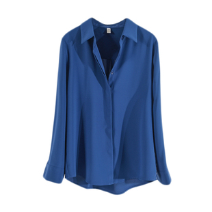 克莱因蓝衬衫女夏季暗门襟雪纺长袖衬衣港风垂感抗皱通勤职业上衣