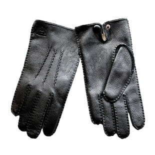 真皮鹿皮手套男士时尚新款触屏薄款羊毛里冬季保暖摩托车骑行手套