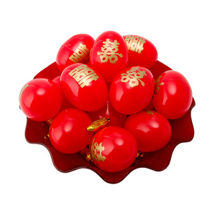 结婚庆婚礼陪嫁套装用品塑料双喜蛋壳大红鸡蛋壳盒子宝宝满月回礼