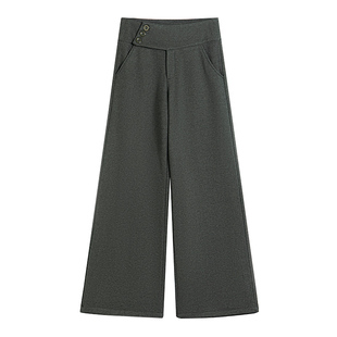 微喇卫裤子女秋冬季2026新款宽松垂感休闲纽扣喇叭毛呢窄版阔腿裤